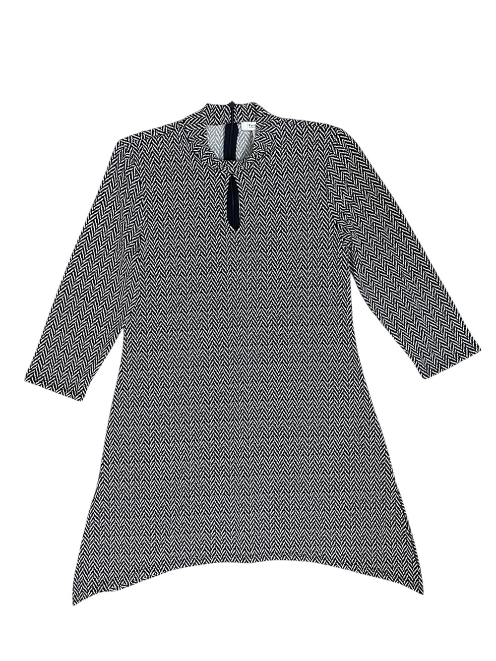 White House Black Market Black White Chevron Keyhole Shift Dress XS Knee